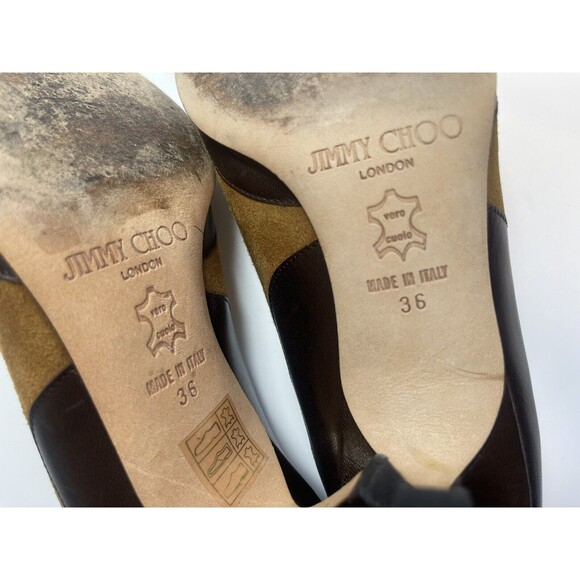 Jimmy Choo Two Tone Suede Leather Cut Out Kitten Heel Pumps Sz 36 - Picture 11 of 11